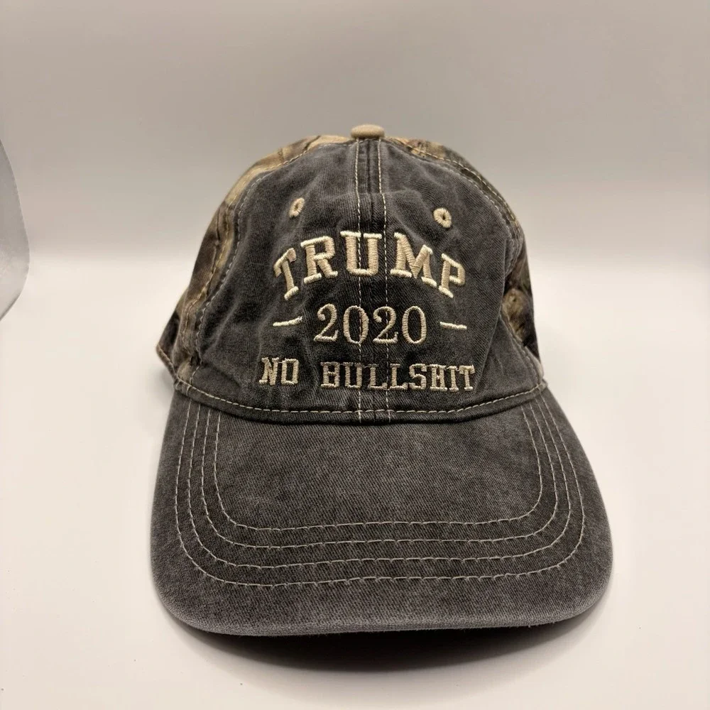 Trump 2020 No Bullshit Camo Adjustable Hat Distressed Cap US Print Factory